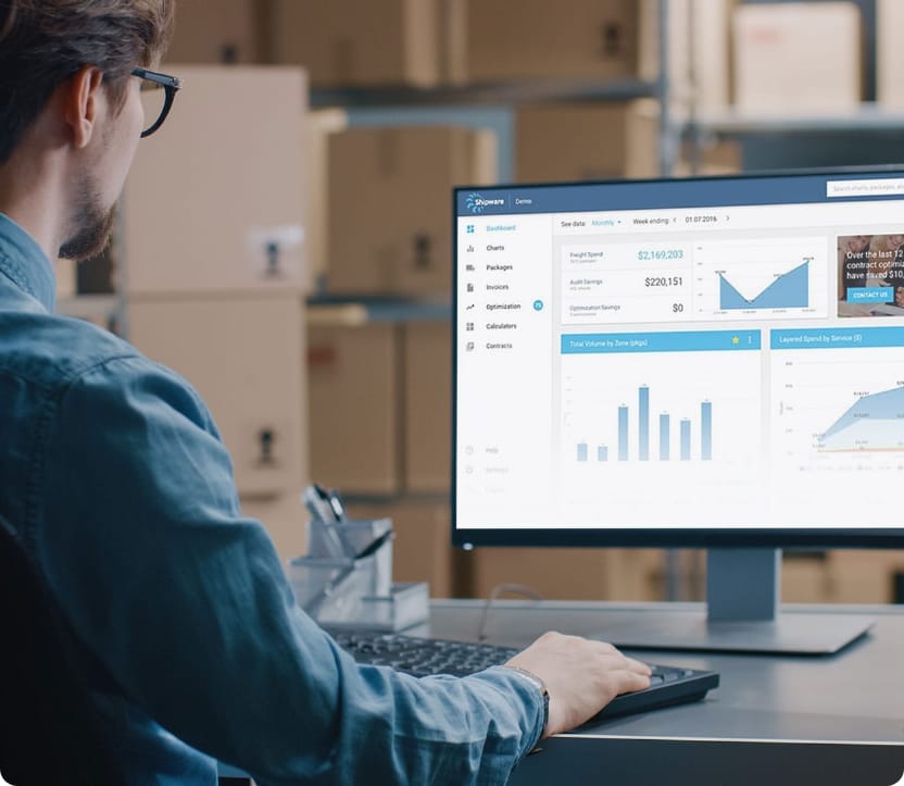 man using Shipware parcel spend management software