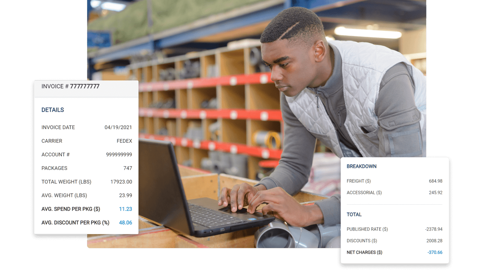 man sitting at his computer negotitating with carriers for shipping discounts using Shipware