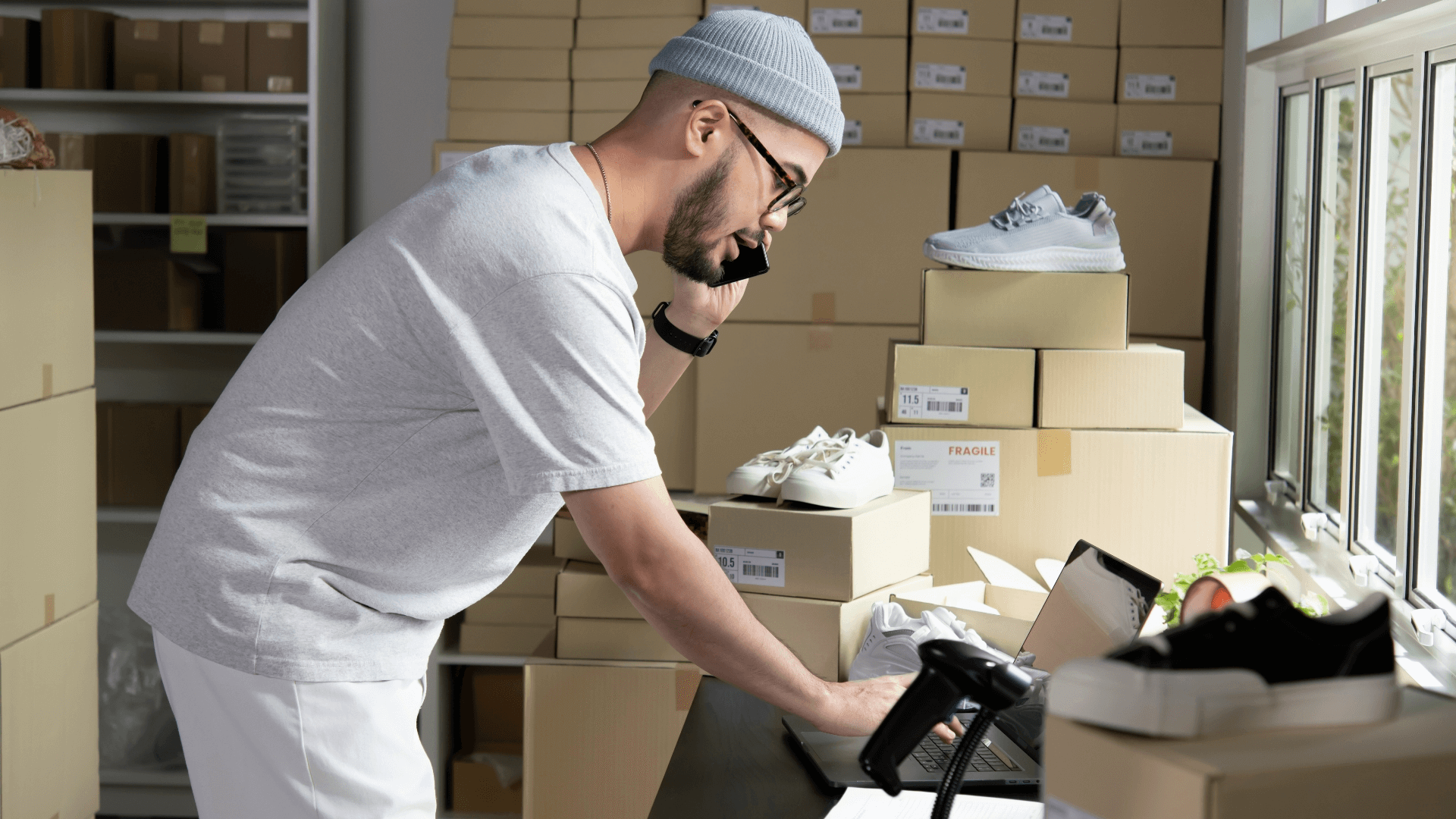 man getting a discount on small business shipping costs using Shipware